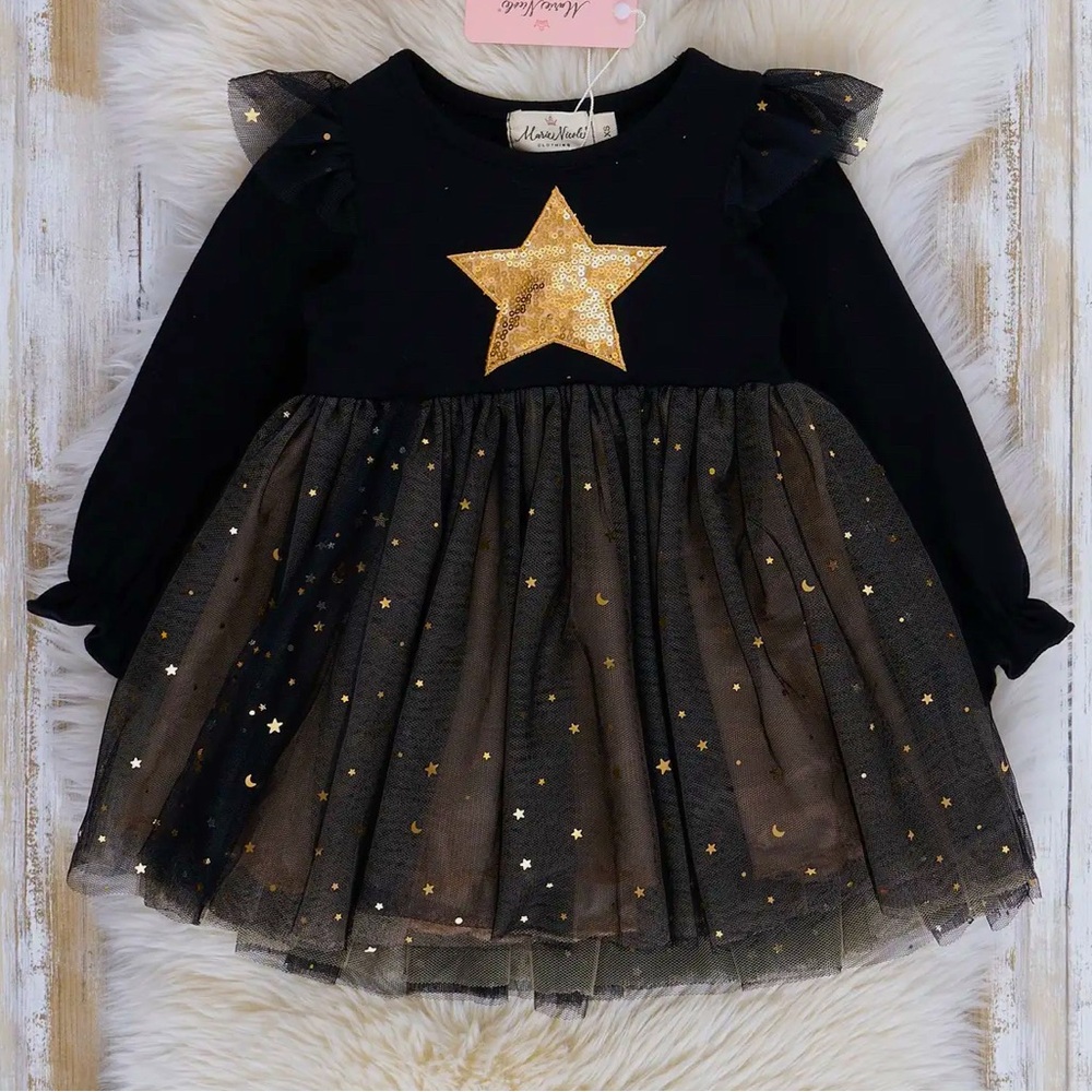 Marie Nicole 🌟 Black Gold Sparkle Tulle Dress